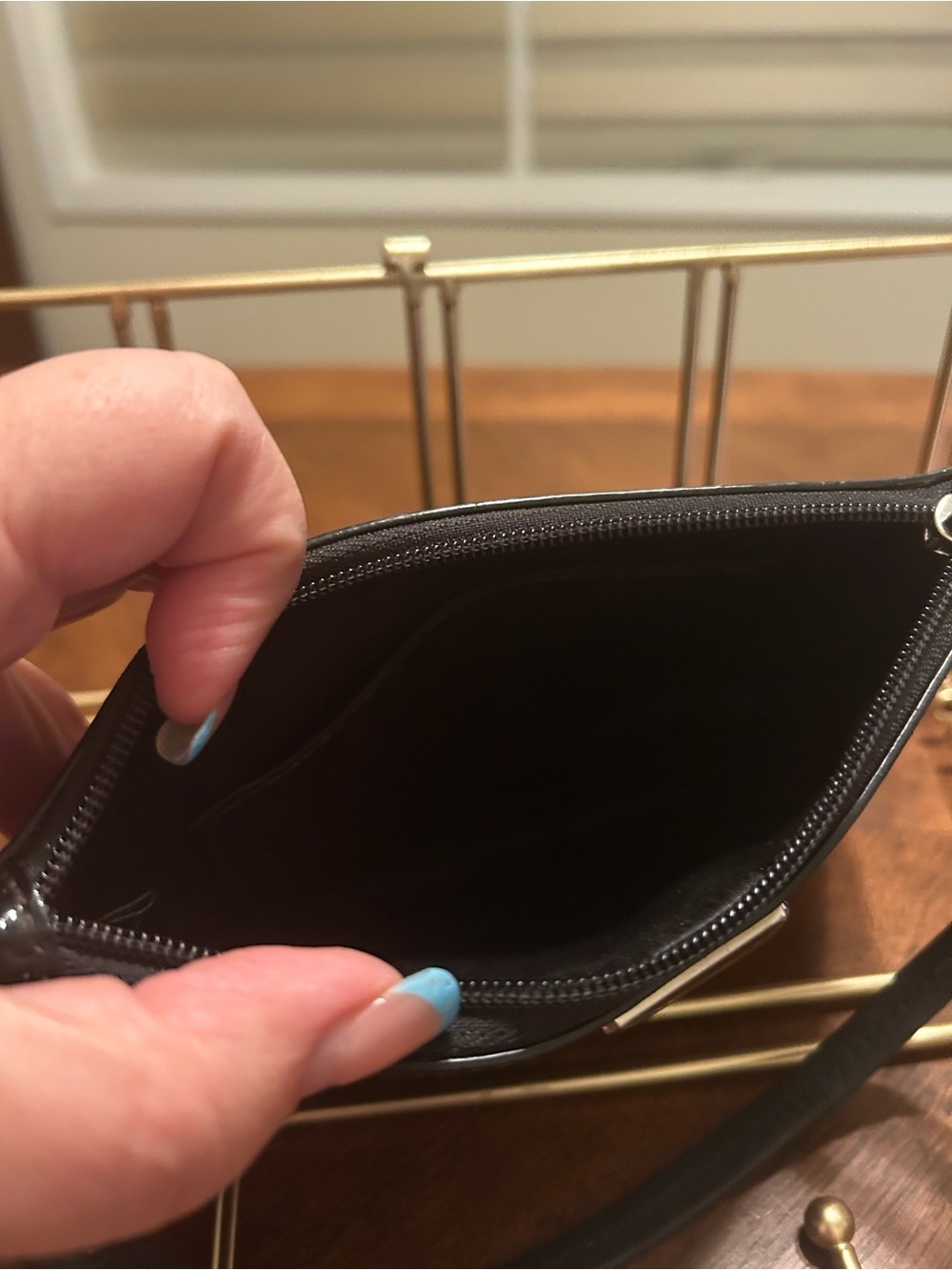 Coach Black Patent Signature Wristlet with Gold-Tone Plaque - Picture 4 of 4